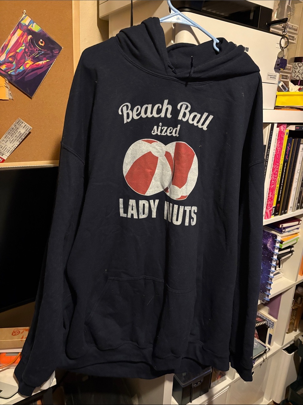 Gildan Navy Hoodie with Red & White Beach Ball Graphic